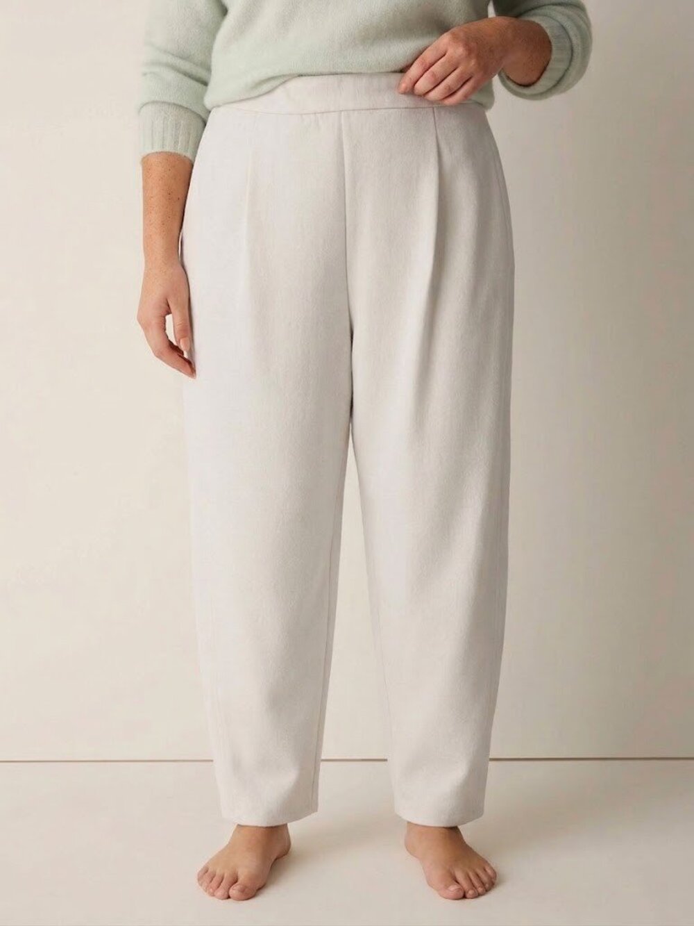 NWT Eileen Fisher Pleated Ankle Lantern in Chalk Boiled Wool Jersey Pants XL